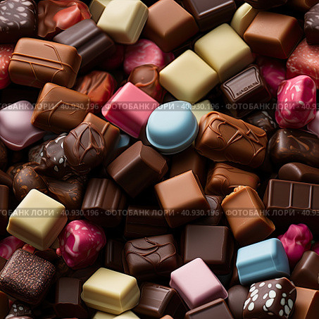 Delicious chocolate praline, ultra realistic food photo. Flat lay. Generated by AI. Стоковое AI-изображение, AI-художник Ярославский Максим / Фотобанк Лори