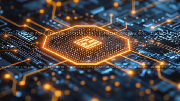 Delve into the intricate details of microchip technology and digital circuitry, showcasing advancements and designs from 2023. Стоковое AI-видео, аниматор Данила Большаков / Фотобанк Лори