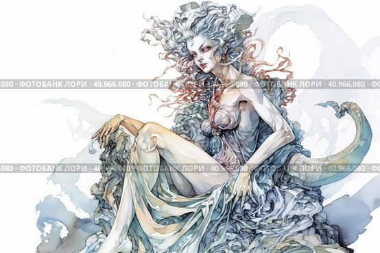 Demon woman on white background, watercolor style, Generative AI. Стоковое AI-изображение, AI-художник Анна Кривицкая / Фотобанк Лори