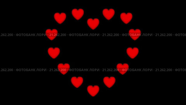 День Святого Валентина - фон. 14 красных сердец поочередно формируют число 14 и силуэт сердца, разлетаясь в пространстве, на черном фоне. Стоковая анимация, аниматор LVV / Фотобанк Лори