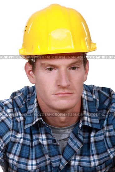 Depressed construction worker. Стоковое фото, фотограф Phovoir Images / Фотобанк Лори