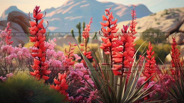 desert red yucca ai generated. Стоковое AI-изображение, AI-художник Vectorwin / Фотобанк Лори