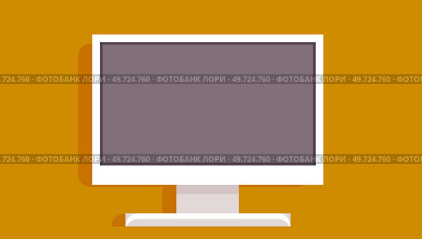 Desktop computer with blank gray widescreen display and monitor Office equipment isolated. Modern digital device, electronic means of communications. Monitor screen at workplace. Desktop computer with widescreen display and mouse. Monitor, office equipment at workplace. Стоковая иллюстрация, агентство Ingram Publishing / Фотобанк Лори