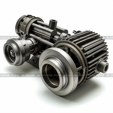 Detail of a car or ship engine on a white backgroun. Стоковое AI-изображение, AI-художник Евгений Ткачёв / Фотобанк Лори