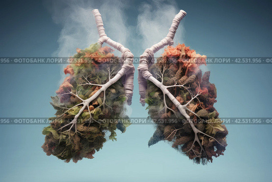 Deteriorated Lungs after smoking. Generate Ai. Стоковое AI-изображение, AI-художник Иван Рябоконь / Фотобанк Лори