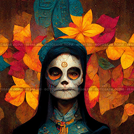 Dia de los muertos holiday, festive decorated skull for the mexican festive of the dead. Dia de los muertos holiday. Стоковое фото, агентство Ingram Publishing / Фотобанк Лори
