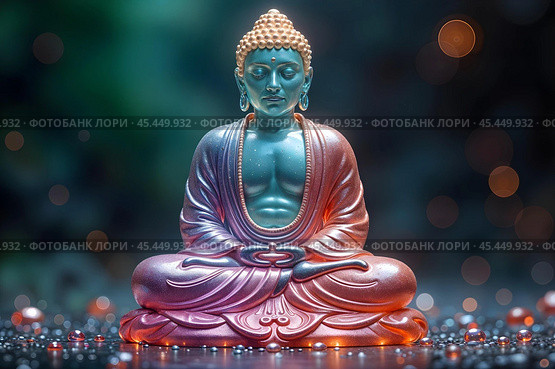 Diamond Buddha meditates in the lotus position. Стоковое AI-изображение, AI-художник RamA / Фотобанк Лори