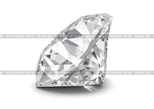 Diamond on white background. Shiny gem isolated on white background. Large Clear Dazzling Diamond. single brilliant. Стоковое фото, фотограф Павел Муравьев / Фотобанк Лори