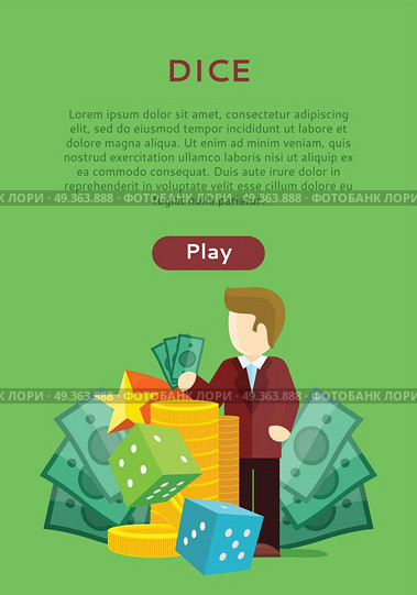 Dice Casino Banner. Online Play Concept.. Dice casino banner. Online play concept. Cards money coins chips game dealer croupier. Gambling luck, fortune bet, risk and leisure, jackpot chance. Vector illustration in flat style design. Стоковая иллюстрация, агентство Ingram Publishing / Фотобанк Лори