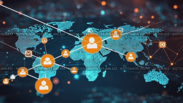 Discover the evolving landscape of global networking as interconnected communication patterns reveal insights into 2023 trends across regions. Стоковое AI-видео, аниматор Данила Большаков / Фотобанк Лори
