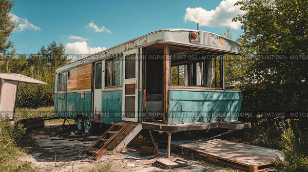 dismantle disassembling mobile home ai generated. Стоковое AI-изображение, AI-художник Vectorwin / Фотобанк Лори
