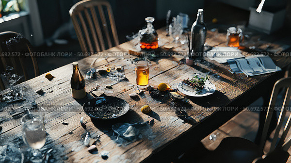 disorganized messy table. Стоковое фото, фотограф Vectorwin / Фотобанк Лори