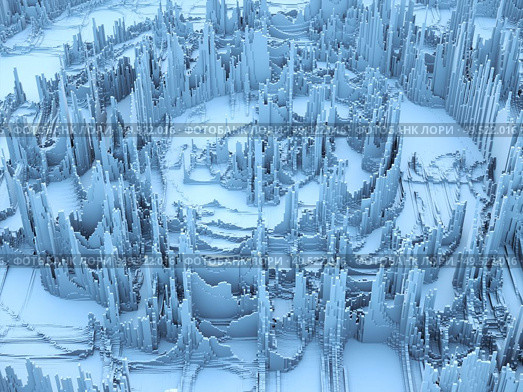 Displacement Worlds. 3D rendering of fractal noise displacement pattern on the subject of education, three dimensional technology, mathematic and virtual 3D rendering. Стоковое фото, агентство Ingram Publishing / Фотобанк Лори