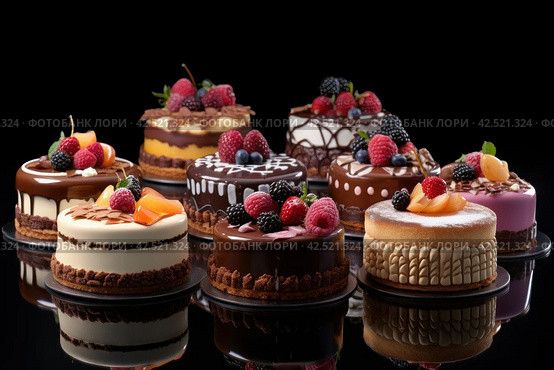 Diversified Desert cakes assorted. Generate Ai. Стоковое AI-изображение, AI-художник Иван Рябоконь / Фотобанк Лори