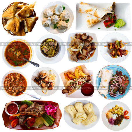 Diversified dishes of Georgian cuisine over white background. Стоковое фото, фотограф Яков Филимонов / Фотобанк Лори