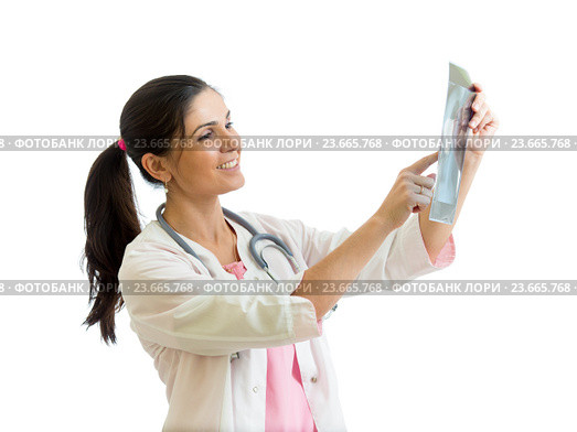 doctor reviewing x-ray photo isolated. Стоковое фото, фотограф Оксана Кузьмина / Фотобанк Лори