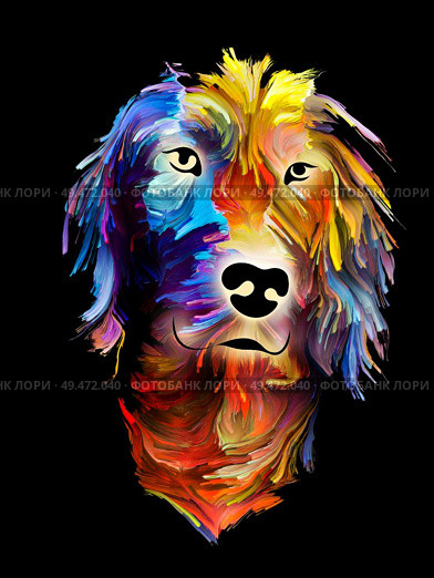 Dog digital portrait in bright colors on black background on subject of love, friendship, faithfulness, companionship between dog and man. God bless animals series. Стоковое фото, агентство Ingram Publishing / Фотобанк Лори