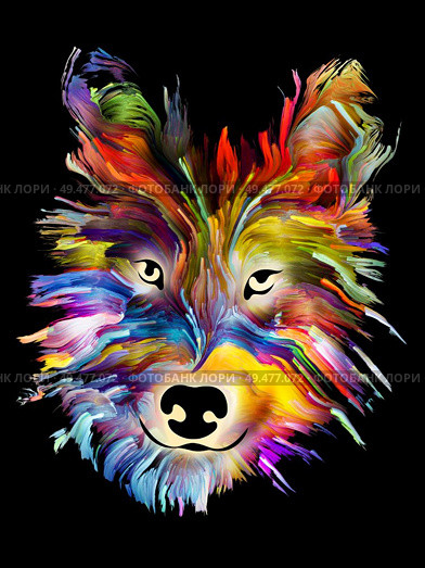 Dog portrait in digital oil colors on black background on subject of love, friendship, faithfulness, companionship between dog and man. God bless animals series. Стоковое фото, агентство Ingram Publishing / Фотобанк Лори