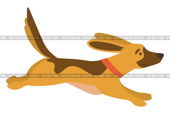 Dog with brown spotted running in autumn park. Side view of colorful doggy going outdoor. Adorable animal labrador walking outside. Active hound character on white, vector favorite pet. Dog Running in Autumn Park, Doggy Going Vector. Стоковая иллюстрация, агентство Ingram Publishing / Фотобанк Лори