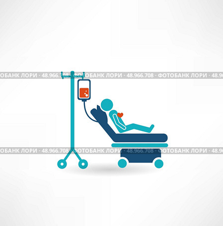 donor lies on a gurney and blood transfusions icon. Стоковая иллюстрация, агентство Ingram Publishing / Фотобанк Лори