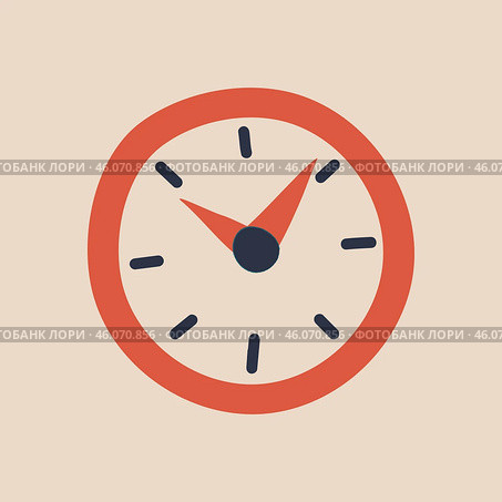Doodle wall clock. Round Dial Hands. Display Hour and Minute. Morning time. Red hand drawn alarm clock. Image from Three colors. Isolated item. Vector illustration. Стоковая иллюстрация, иллюстратор Алёна Остроухова / Фотобанк Лори