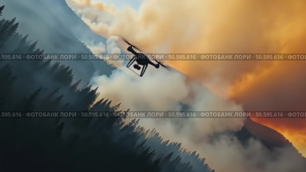 Drone fly through thick cloud of smoke over devastated by wild fire mountain. Burned forest in rural area. Environmental crisis and natural disaster. Global war and warming effect. Стоковое AI-видео, аниматор Sergey Grishin / Фотобанк Лори