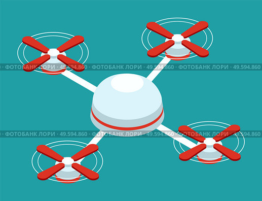 Drone vector copter icon. Flat bicolor red and white aircraft symbol, rounded angles, blue background. Quadrocopter small helicopter with propellers, flight instrument with camera modern device. Drone vector copter icon. Flat bicolor red and white aircraft symbol, rounded angles blue background. Стоковая иллюстрация, агентство Ingram Publishing / Фотобанк Лори