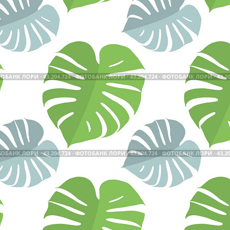 Двухцветный повторяющийся узор с листьями монстеры. Two-tone repeating pattern with monstera leaves. Редакционная иллюстрация, иллюстратор Ирина Щербакова / Фотобанк Лори