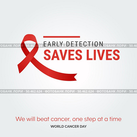 Early Detection Saves Live Ribbon Typography. We will beat cancer. one step at a time - World Cancer Day. Стоковая иллюстрация, агентство Ingram Publishing / Фотобанк Лори