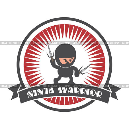 editable ninja cartoon label sticker vector graphic art design illustration. Стоковая иллюстрация, агентство Ingram Publishing / Фотобанк Лори
