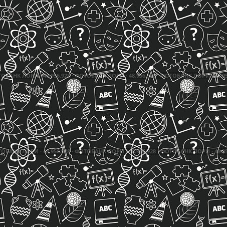 Education chalkboard seamless pattern with science theories areas symbols vector illustration. Стоковая иллюстрация, агентство Ingram Publishing / Фотобанк Лори