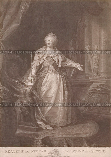 Екатерина II Алексеевна, известная также как Екатерина Великая (урождённая София Августа Фредерика Ангальт-Цербстская; 1729-1796) — императрица и Самодержица Всероссийская (1762-1796). Дореволюционная открытка. Стоковое фото, фотограф Сергей Елизарьев / Фотобанк Лори