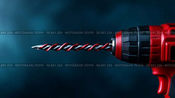 Electric drill with a twisted bit showcasing intricate design and power. Стоковое AI-изображение, AI-художник Katsiaryna Repich / Фотобанк Лори