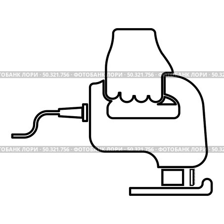 Electric fretsaw Tool Hand jig saw in use Arm contour outline icon black color vector illustration flat style simple image. Electric fretsaw Tool Hand jig saw in use Arm contour outline icon black color vector illustration flat style image. Стоковая иллюстрация, агентство Ingram Publishing / Фотобанк Лори
