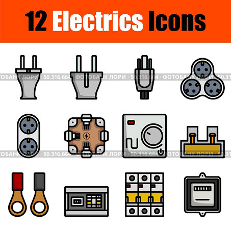Electrics Icon Set. Editable Bold Outline With Color Fill Design. Vector Illustration. Стоковая иллюстрация, агентство Ingram Publishing / Фотобанк Лори
