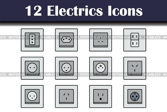 Electrics Icon Set. Editable Bold Outline With Color Fill Design. Vector Illustration. Стоковая иллюстрация, агентство Ingram Publishing / Фотобанк Лори