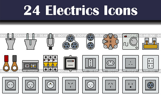 Electrics Icon Set. Editable Bold Outline With Color Fill Design. Vector Illustration. Стоковая иллюстрация, агентство Ingram Publishing / Фотобанк Лори