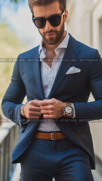 Elegant businessman buttoning his suit jacket. Стоковое AI-видео, аниматор Юрий Поздников / Фотобанк Лори