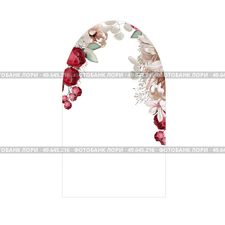 Elegant card with peonies, roses and eucalyptus leaves. Illustration. Elegant card with peonies, roses and eucalyptus leaves. . Стоковое фото, агентство Ingram Publishing / Фотобанк Лори