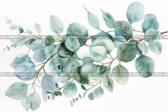 Elegant eucalyptus branches on white background. Стоковое AI-изображение, AI-художник Иван Рябоконь / Фотобанк Лори