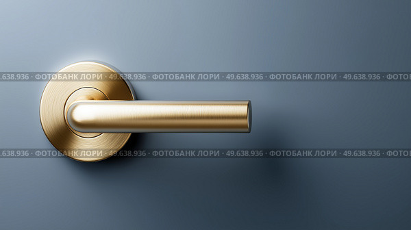 Elegant golden door handle on a dark blue door in a modern interior. Элегантная золотая дверная ручка на темно-синей двери в современном интерьере. Стоковое AI-изображение, AI-художник Katsiaryna Repich / Фотобанк Лори