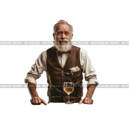 Elegant senior man with glass of wine. Стоковое AI-изображение, AI-художник Иван Рябоконь / Фотобанк Лори