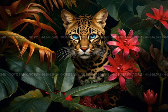 Elusive Tropical wild cat. Generate Ai. Стоковое AI-изображение, AI-художник Иван Рябоконь / Фотобанк Лори