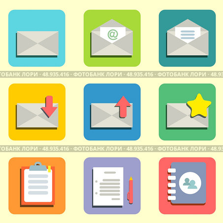Email flat icons set for design vector illustration. Стоковая иллюстрация, агентство Ingram Publishing / Фотобанк Лори