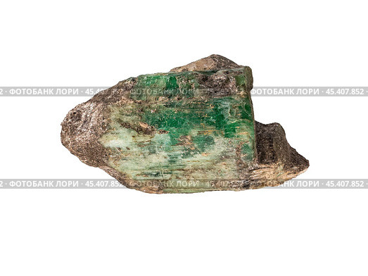 Emerald gem stone isolated on white. Стоковое фото, фотограф Константин Григорьев / Фотобанк Лори