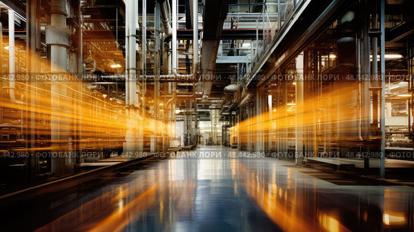 emphasized blurred chemical plant interior ai generated. Стоковое AI-изображение, AI-художник Vectorwin / Фотобанк Лори