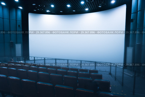 Empty stage in the small movie theater with white screen. Стоковое фото, фотограф Роман Гадицкий / Фотобанк Лори