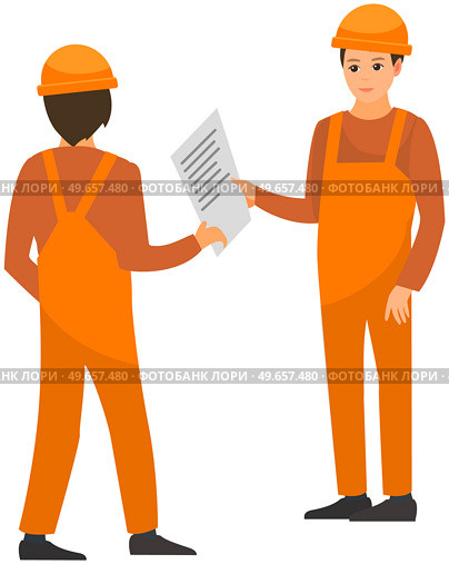 Engineer, production worker in working suit. Technician, electrician, builder works in uniform. Factory employee commands, works with equipment. Male worker, technologist stands in different poses. Engineer, production worker in working suit. Technician, electrician, builder works in uniform. Стоковая иллюстрация, агентство Ingram Publishing / Фотобанк Лори