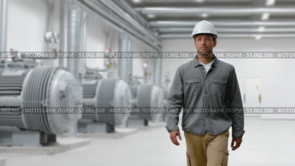 Engineer walking in industrial plant. Стоковое AI-видео, аниматор Юрий Поздников / Фотобанк Лори