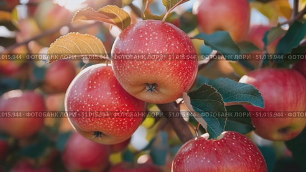 Enjoy the beauty of ripe red apples growing on trees in an orchard as the sun shines brightly on a lovely autumn afternoon. Стоковое AI-видео, аниматор Данила Большаков / Фотобанк Лори